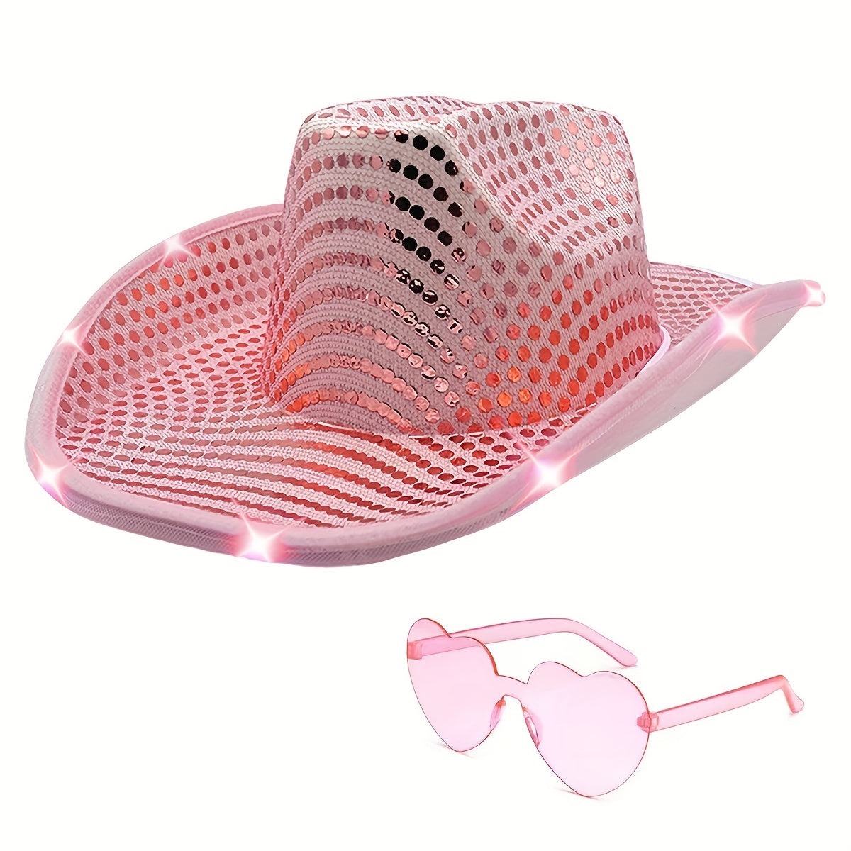 Y2K Cowboy Hat Sunglasses Set with LED Western Cowgirl Cap