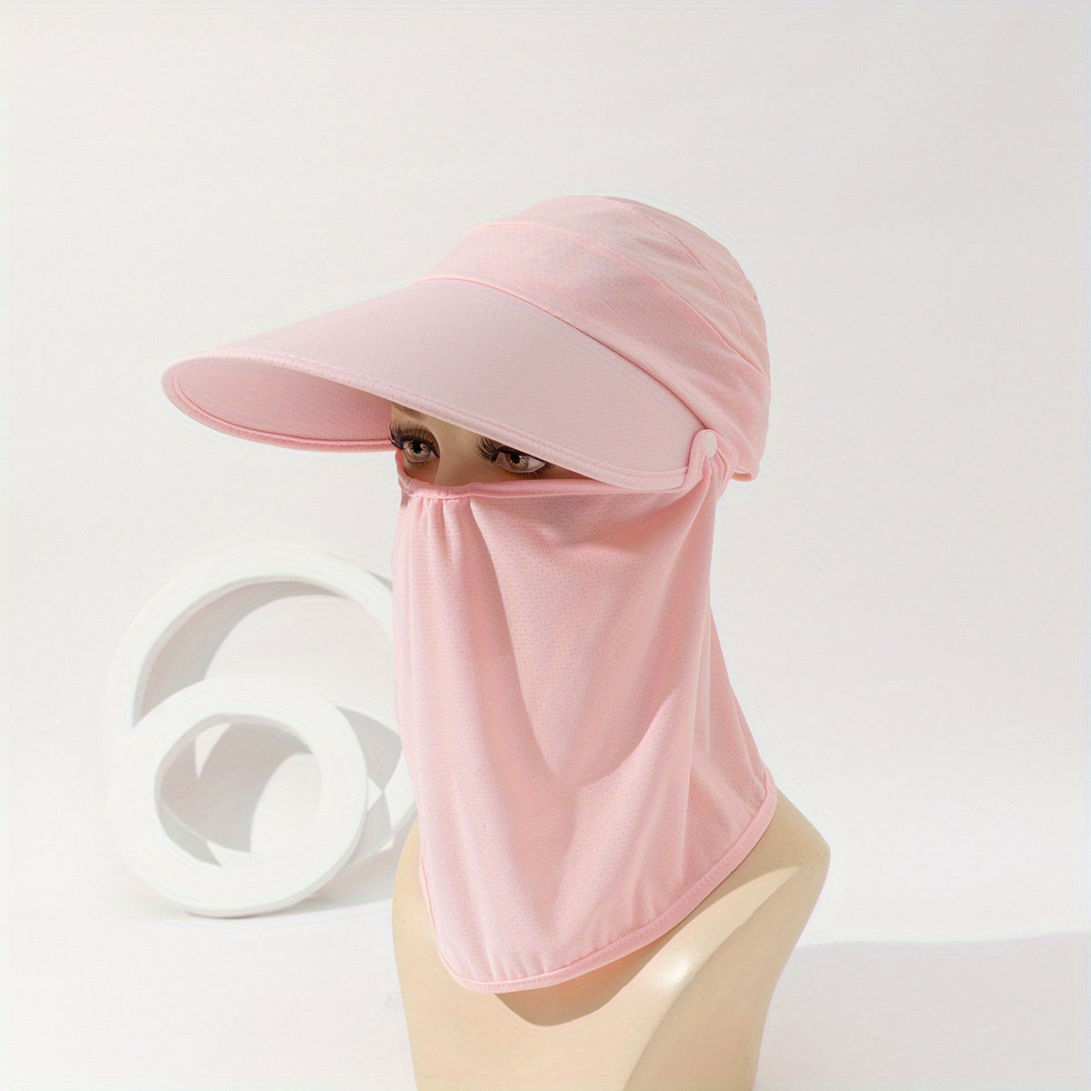 Solid Visor Hat With Detachable Face Covering Mesh UV Protection