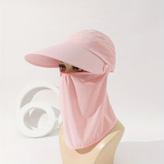 Solid Visor Hat With Detachable Face Covering Mesh UV Protection