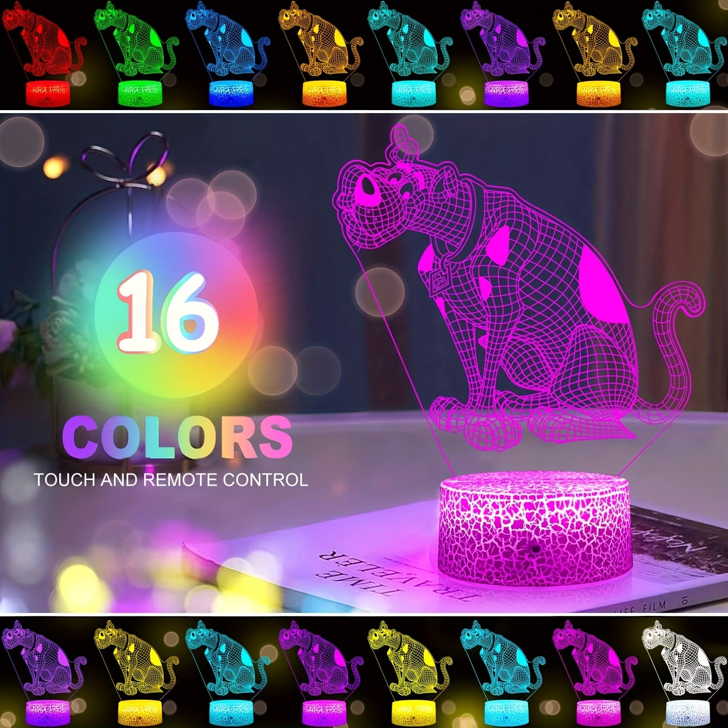 3D Cartoon Dog Night Light for Kids, 16 Colors Changing with Remote Control
