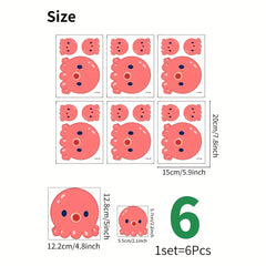 6Pcs Cartoon Octopus Bathtub Stickers Waterproof