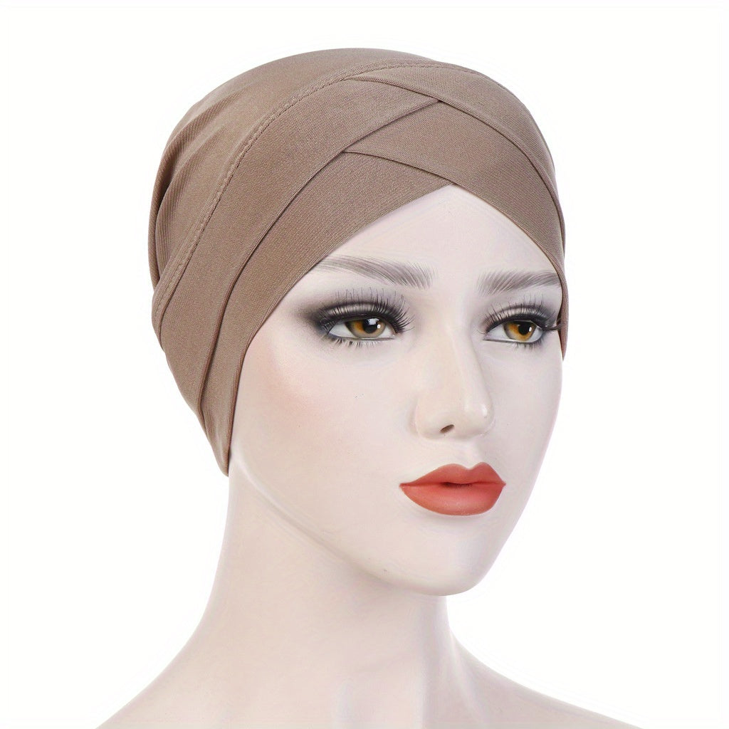 Crossed Turban Hat Women Solid Hijab Hat Casual Elastic Head Wrap