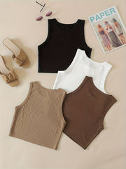 Ribbed Tank Top 4-Pack Crew Neck Sleeveless Casual Women's Clothing