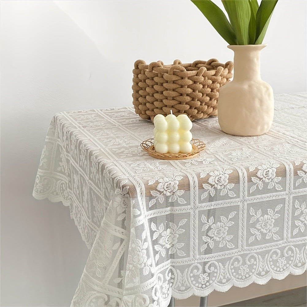 Elegant Beige Lace Tablecloth for Coffee Table or Bedside Cabinet