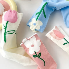 6 Pairs Floral Print Mid Tube Socks Women's Stockings