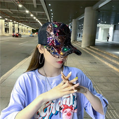 Sequin Plaid Sparkling Baseball Cap Mesh Breathable Trucker Hat Solid Y2K
