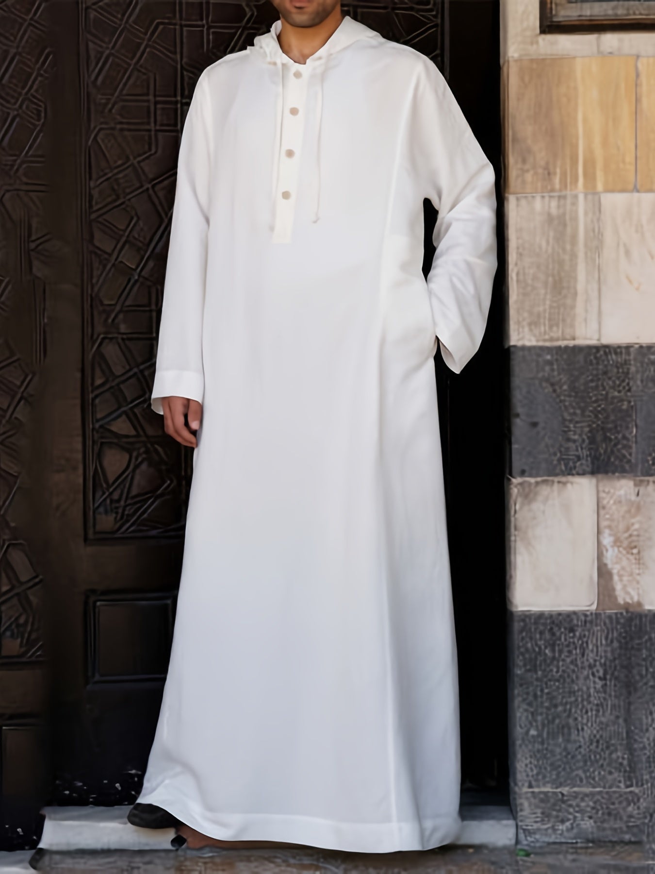 Men's Button Muslim Islamic Kaftan Arab Loose Long Sleejsons Vintage