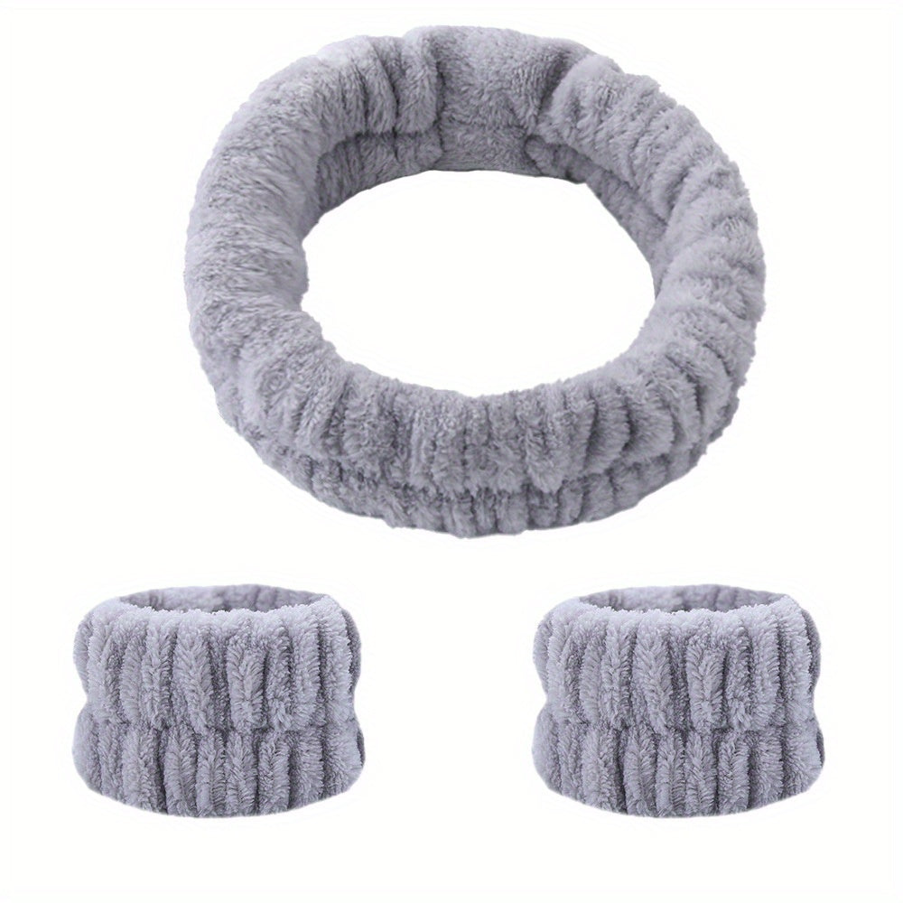 Plush Velvet Elastic Headband Wristband Set for Skincare Spa