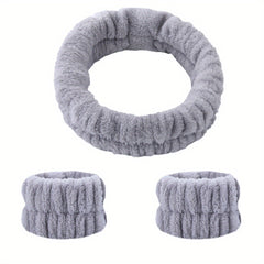 Plush Velvet Elastic Headband Wristband Set for Skincare Spa