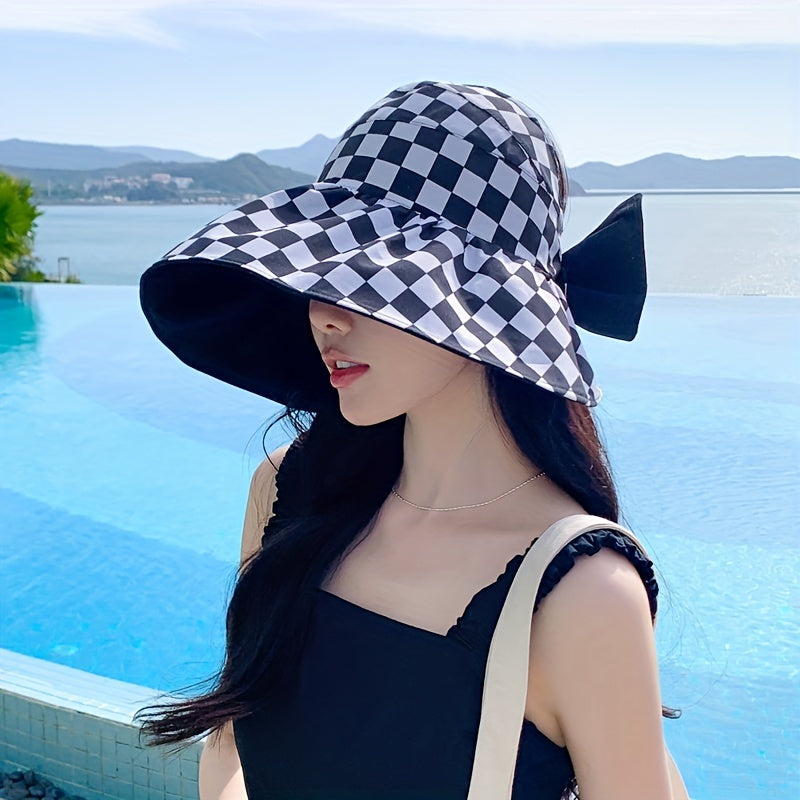 Checkerboard Pattern Visor Hat UV Protection Wide Brim