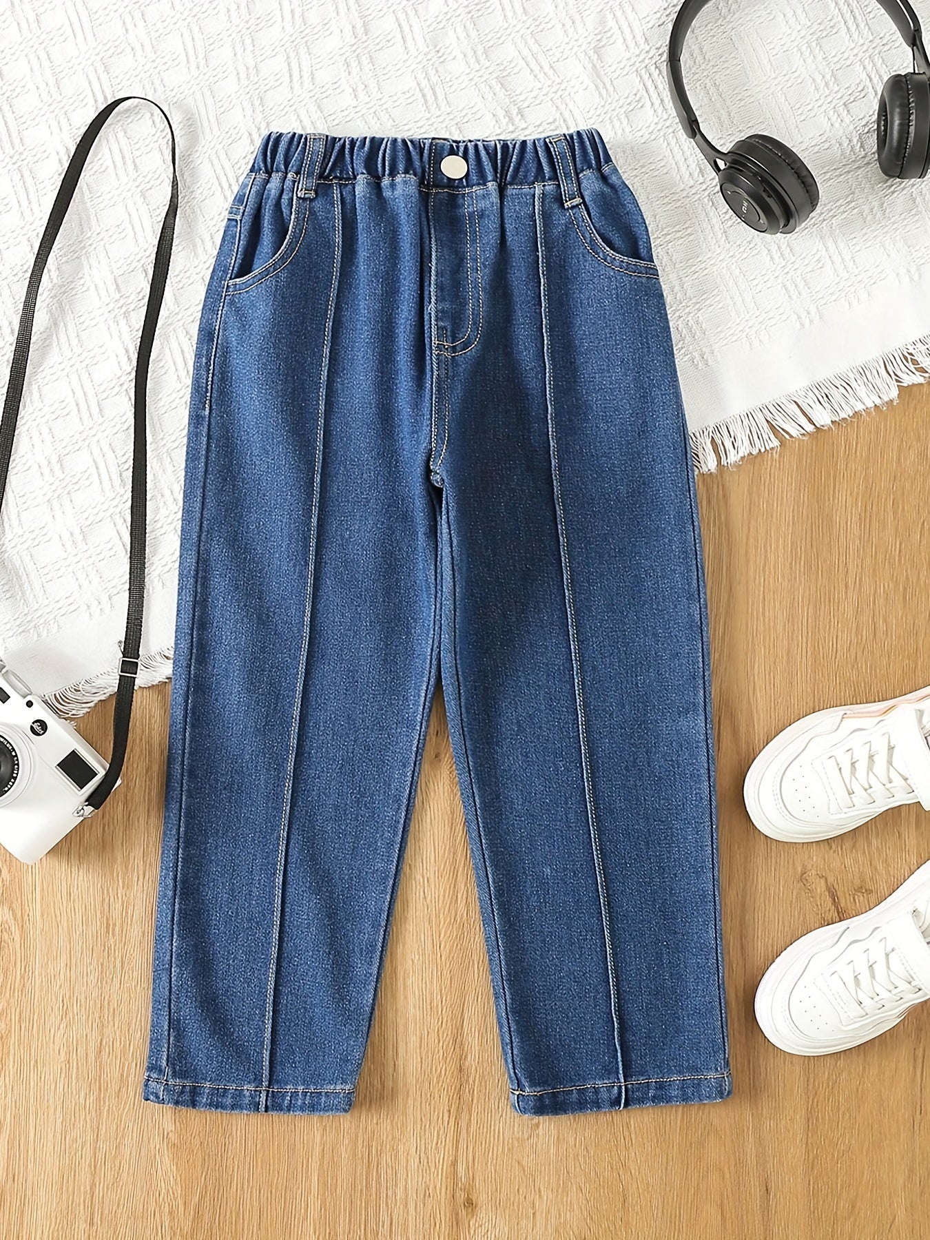 Girls Wide Leg Jeans Denim Trousers Elastic Waist