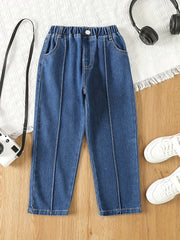 Girls Wide Leg Jeans Denim Trousers Elastic Waist