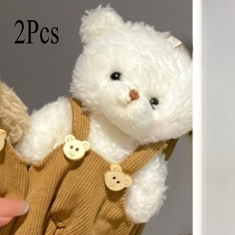 2pcs Plush Teddy Bear Suspenders Keychain Charms Mixed Colors for Backpacks