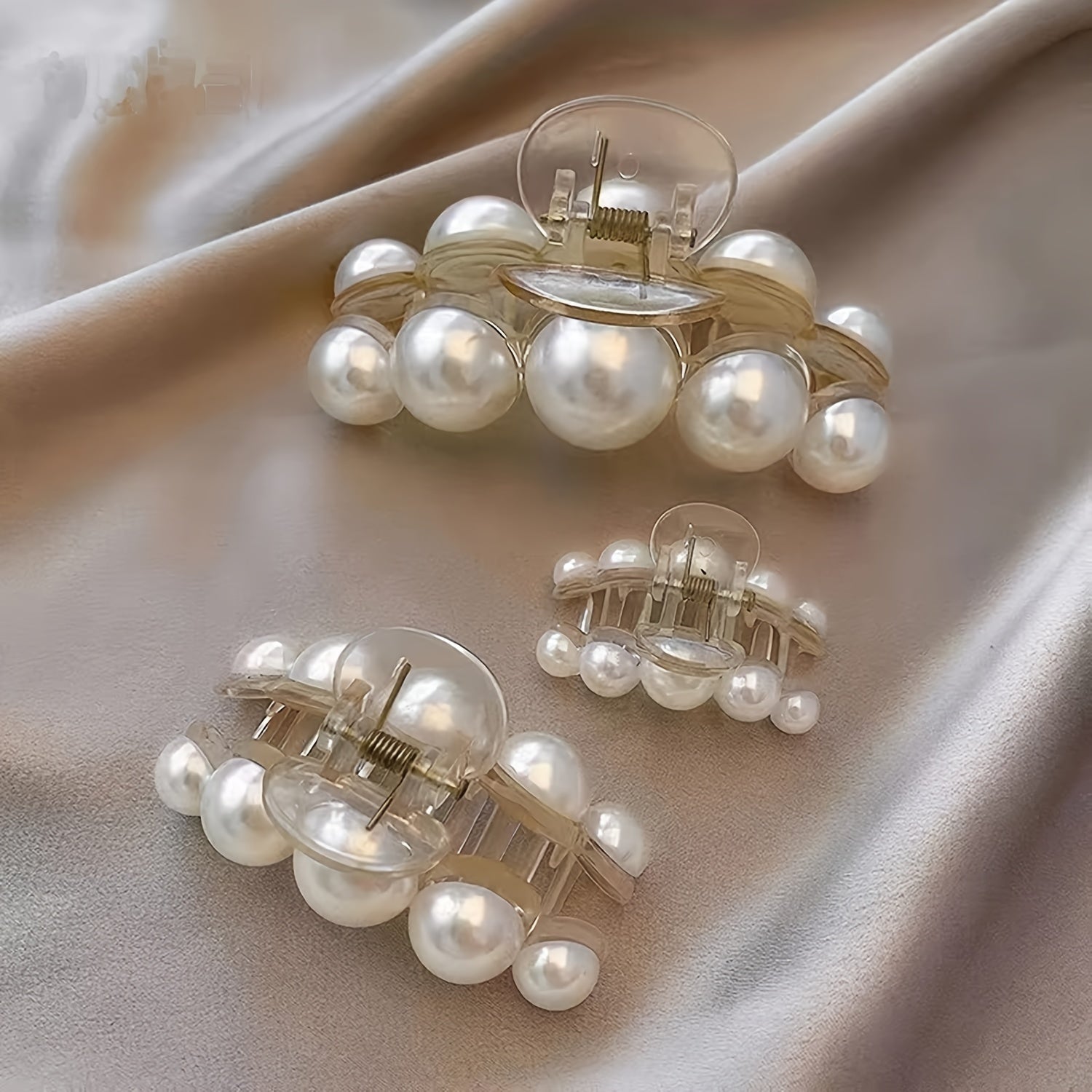 4pcs French Faux Pearl Hair Claw Clip Non Slip Strong Hold Grip Hair Accessories