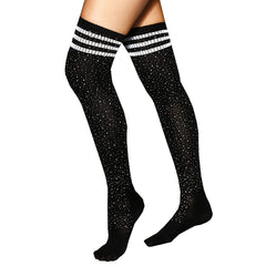 Rhinestone Thigh High Socks Striped Over The Knee Stockings