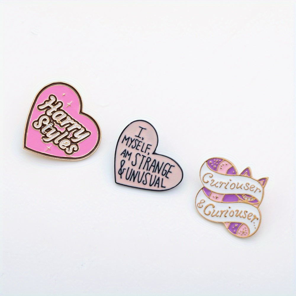 3pcs Cartoon Metal Badge Heart Letter Brooch Decoration for Men