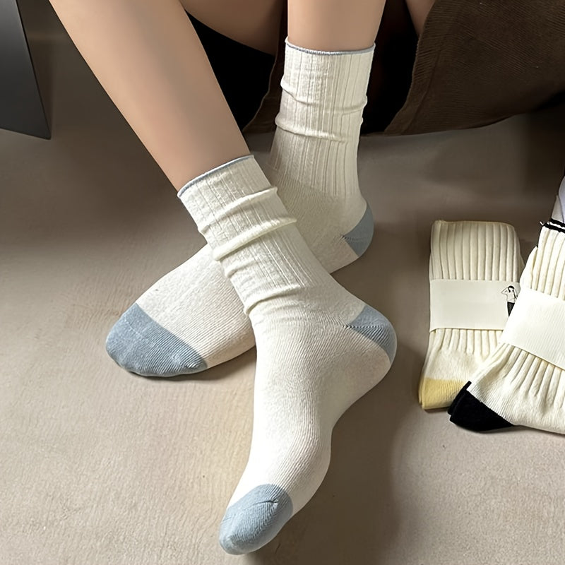 6 Pairs Contrast Trim Socks Mid Tube Women's Stockings