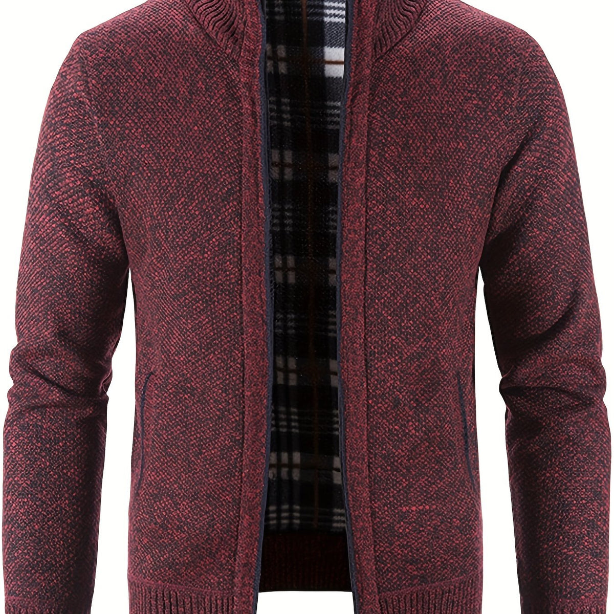 Men's Warm Stand Collar Fleece Jacket - Zip Up Knitted Cardigan