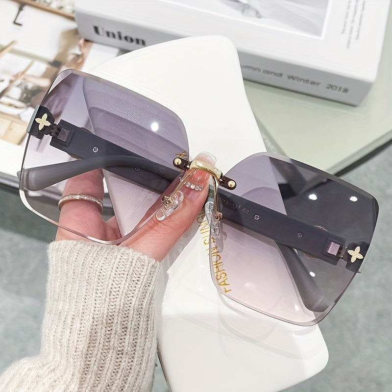 Men Women Rimless Sunglasses UV400 Sun Shades Gradient Lens with Glasses Case