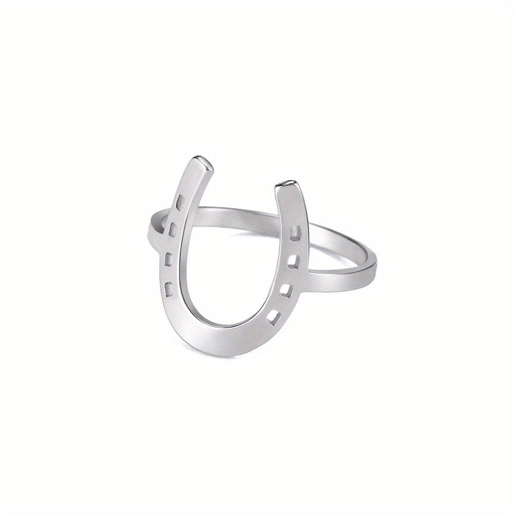 Lucky Horseshoes U Shape Rings Stainless Steel Jewelry Gift For Men And Women
