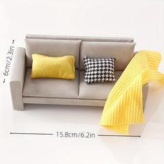 Dollhouse Sofa with Cushion and Blanket DIY Accessory Model