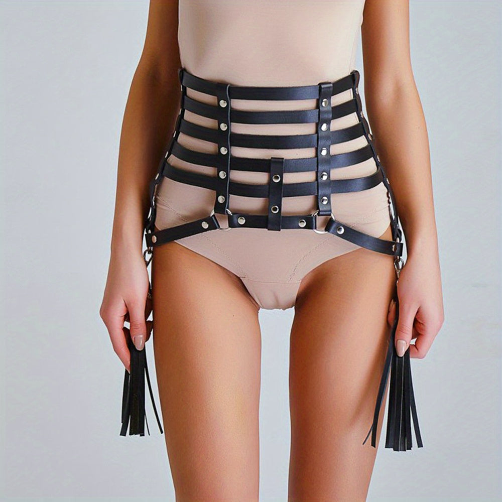 Gothic Tassel Harness Belt PU Leather Waistband for Women