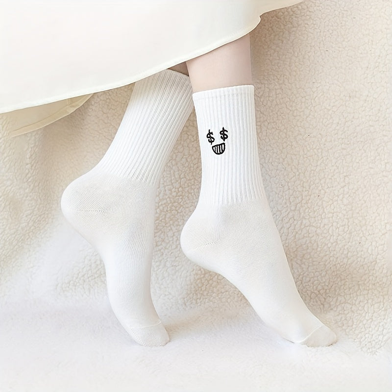 5 Pairs Cartoon Pattern Ribbed Socks for Women