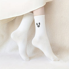 5 Pairs Cartoon Pattern Ribbed Socks for Women