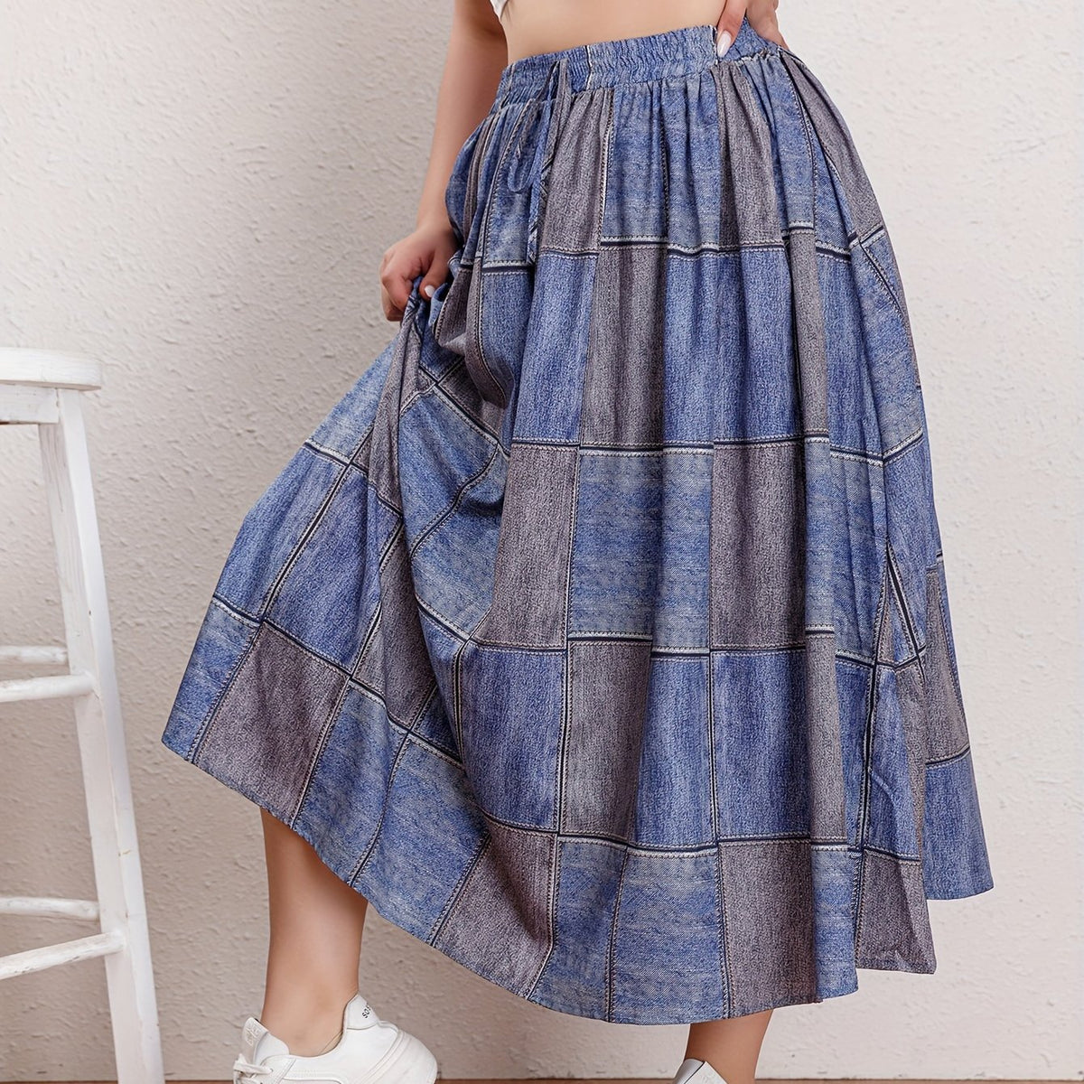  Colorblock Drawstring Maxi Skirt