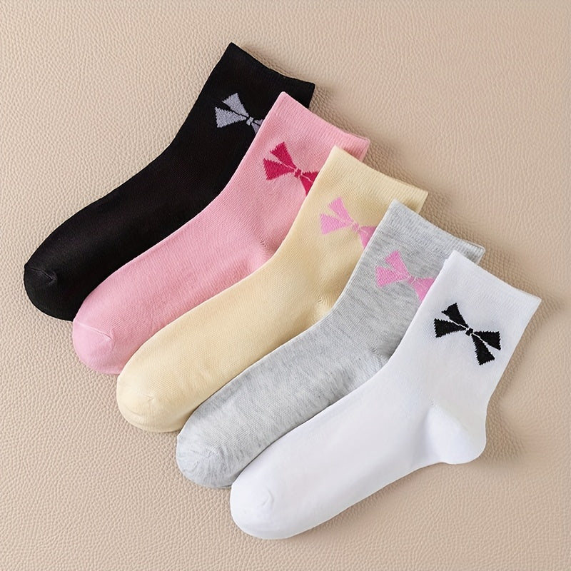 5 Pairs Bow Print Socks Mid Tube Women's Stockings