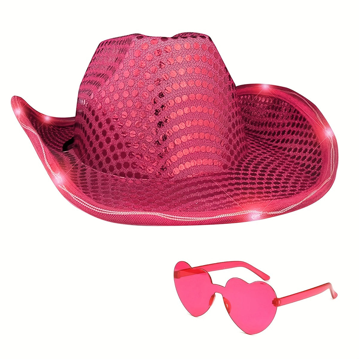 Y2K Cowboy Hat Sunglasses Set with LED Western Cowgirl Cap