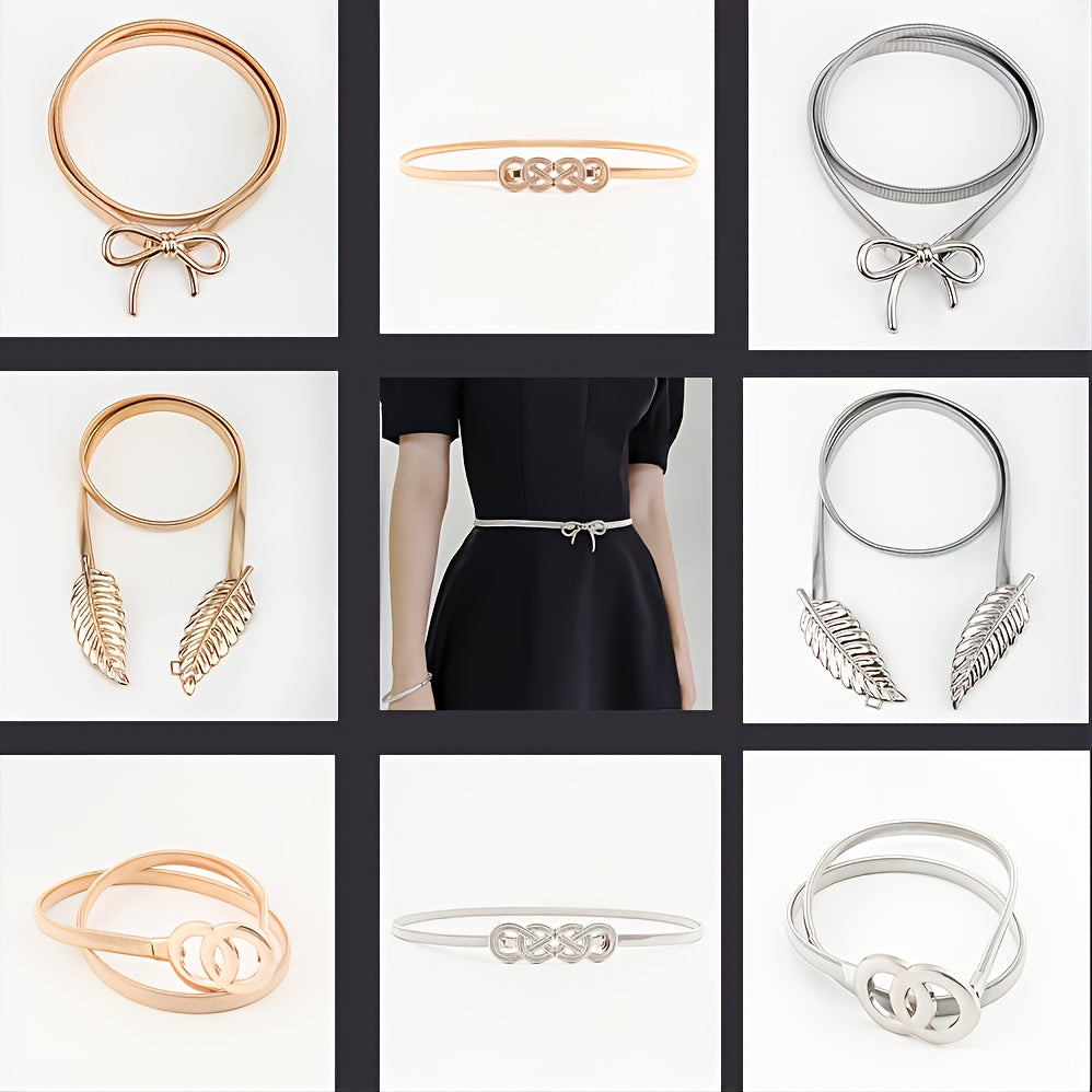 Women Metal Elastic Belt Vintage Thin Waist Belt For Dress Jeans