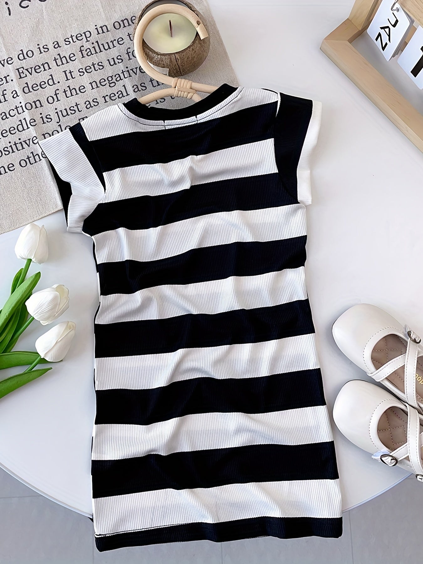 Girls' Striped Print Sleeveless Dress Slim Fit