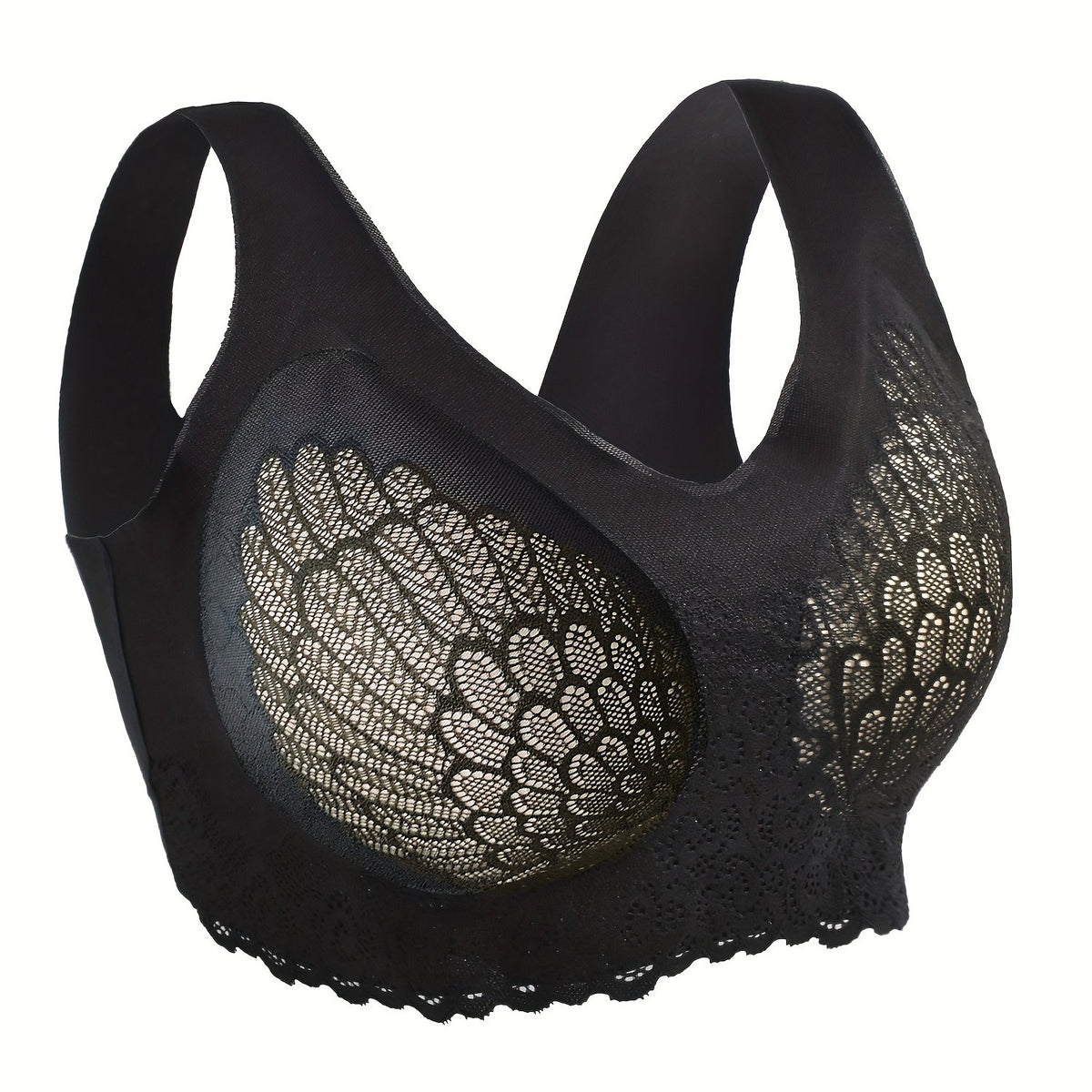 Plus Size Women's Feather Lace Trim Wireless Lift Bralette
