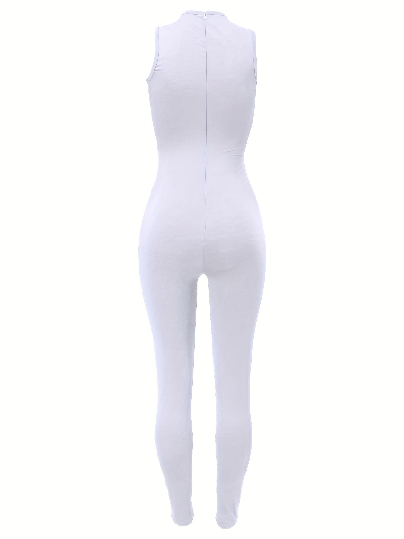 Solid Crew Neck Cut Out Jumpsuit Casual Skinny Sleeveless Jumpsuit