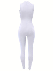 Solid Crew Neck Cut Out Jumpsuit Casual Skinny Sleeveless Jumpsuit