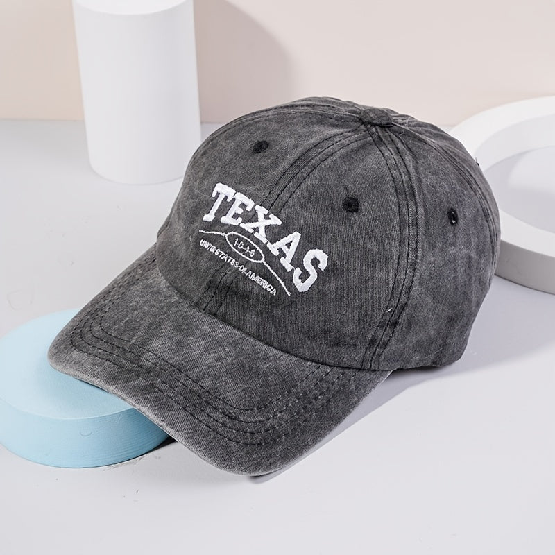 Distressed Baseball Cap Texas Embroidery Adjustable Sun Hats