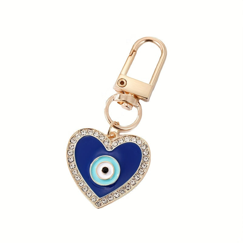 Water Drop Heart Eye Keychain For Couple Rhinestone Metal Eye Bag Car Accessorie
