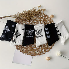 6 Pairs Butterfly Print Mid Tube Socks Women's Stockings