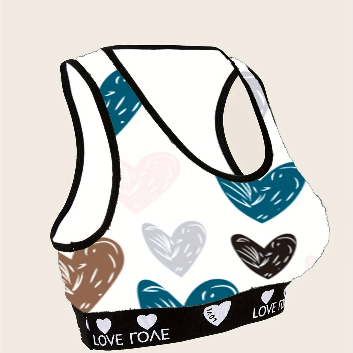  Women's Graffiti Heart Print Racer Back Sports Bra