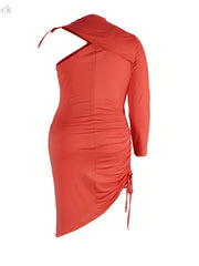  Satin One Shoulder Ruched Occasion Dress
