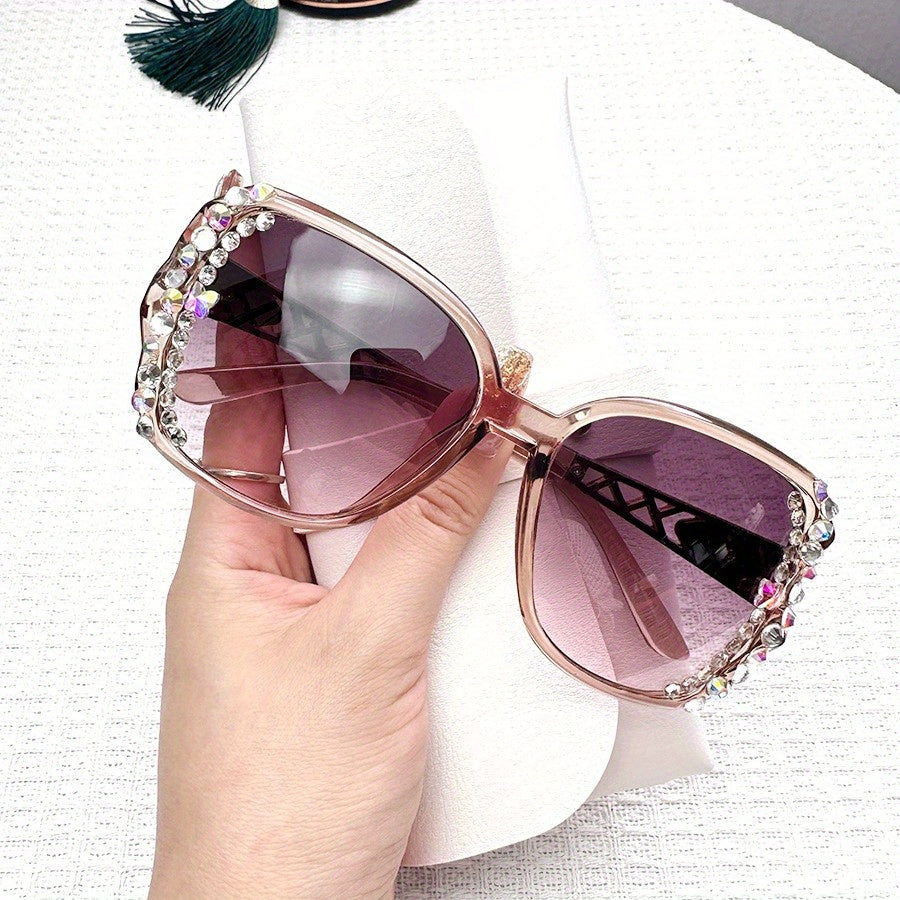 Rhinestone Sunglasses for Women Square UV400 Sun Shades Glasses