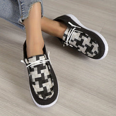 Women's Checkered Flat Loafers Lace Up Walking Shoes