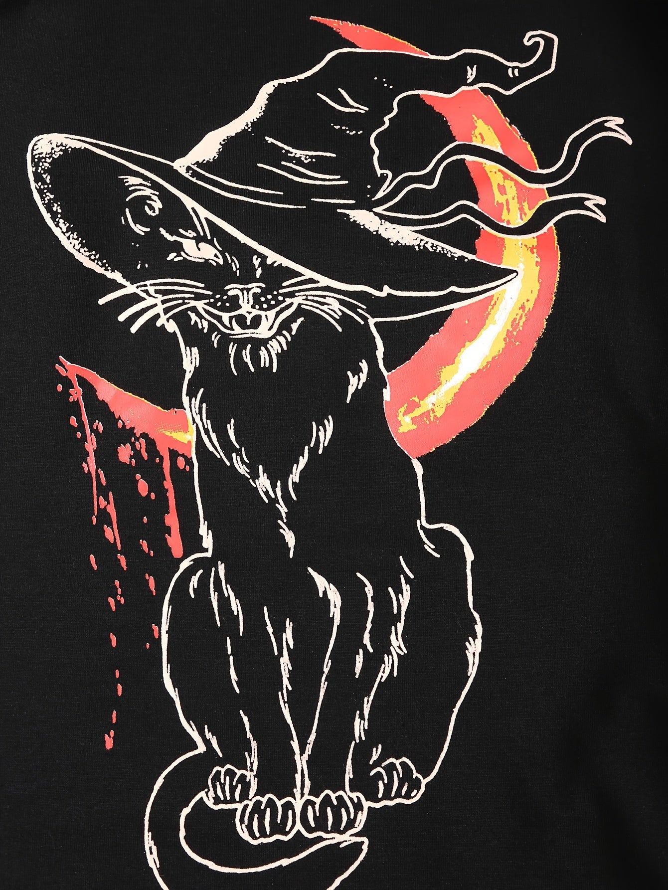  Goth Dress Women's Plus Witch Cat & Moon Print Lace Up Long Sleeve