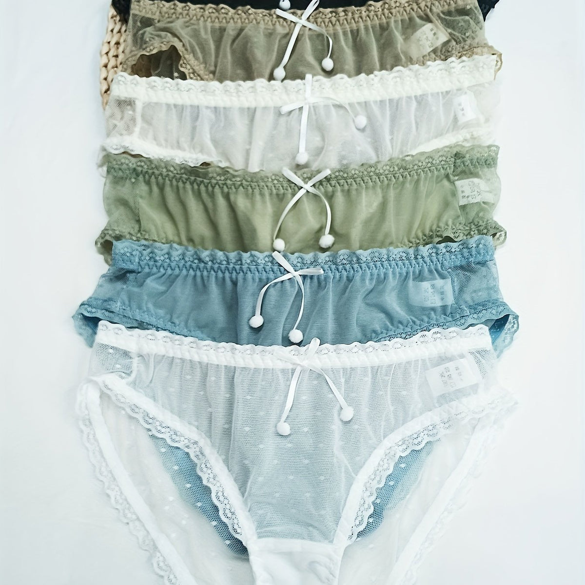 6pcs Polka Dot Mesh Briefs Stretchy Intimates Panties