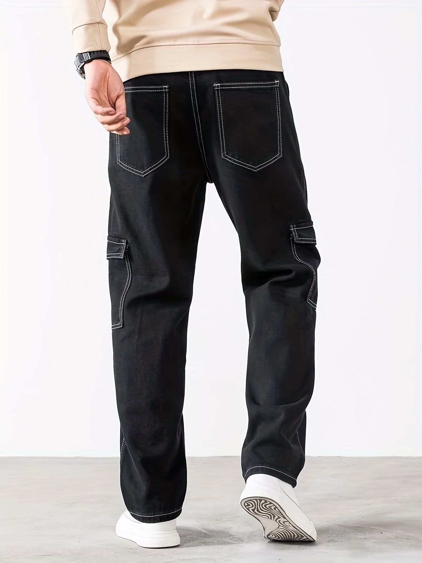 Men's Loose Straight Leg Thin Pants Flap Pocket Sports Cargo Trousers