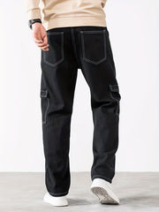 Men's Loose Straight Leg Thin Pants Flap Pocket Sports Cargo Trousers