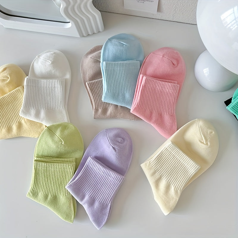 10 Pairs Solid Socks Comfy & Breathable Women's Stockings