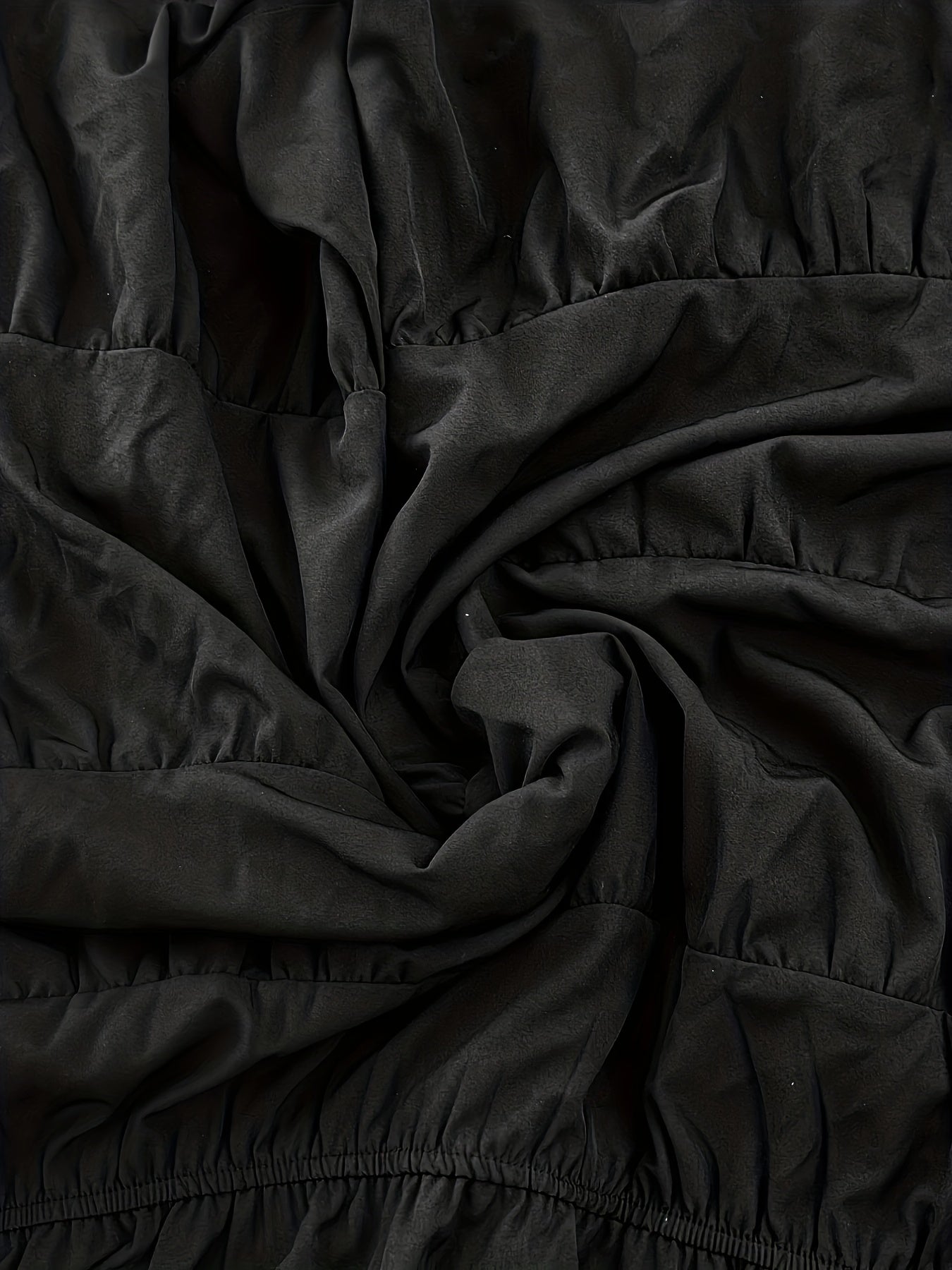  Solid Lantern Sleeve V Neck Ruched Smock Dress