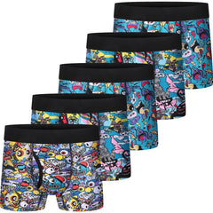 5pcs Boys Boxer Briefs Soft Cotton Cartoon Print Underwear